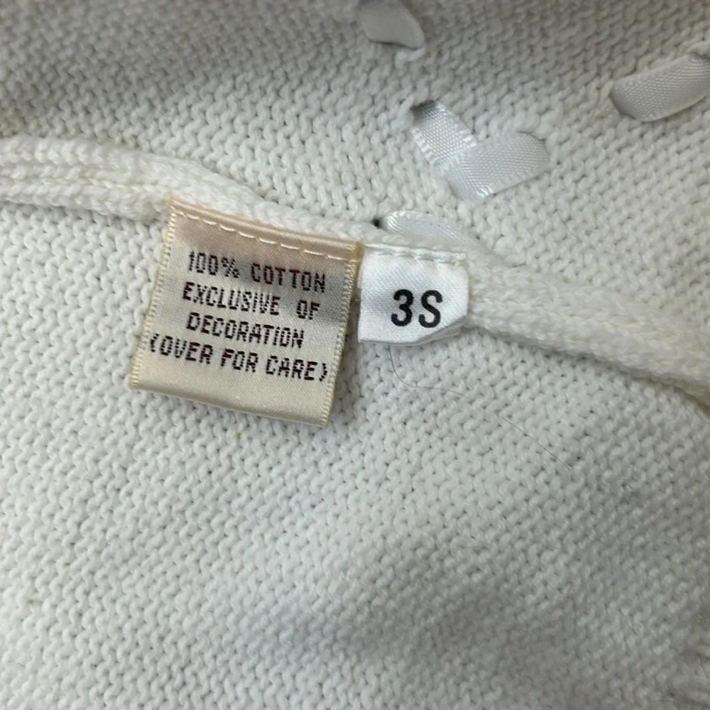 Vintage SUSAN BRISTOL Cardigan Sweater Ribbon Embellished white Medium - Picture 4 of 11